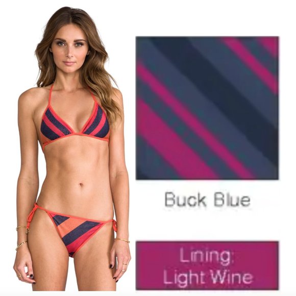 Marc by Marc Jacobs Cory Metallic Striped String Bikini in Blue/Light Wine S NWT - Picture 1 of 7